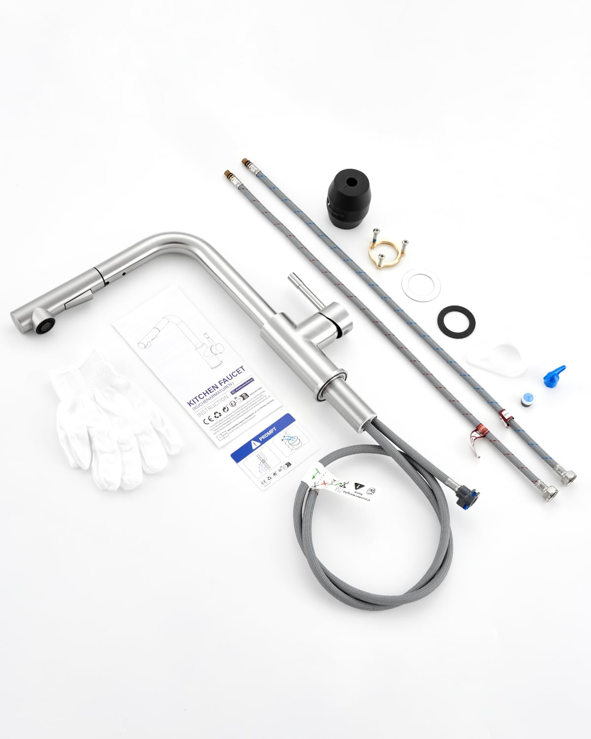 Grifo de cocina extensible, grifo de cocina con ducha, dos tipos de chorro de agua, grifo de alta presión, grifo de cocina de acero inoxidable cepillado, monomando de cocina, rotación de 360 ° | Dos tipos de chorro de agua, rotación de 360°, agua fría y c