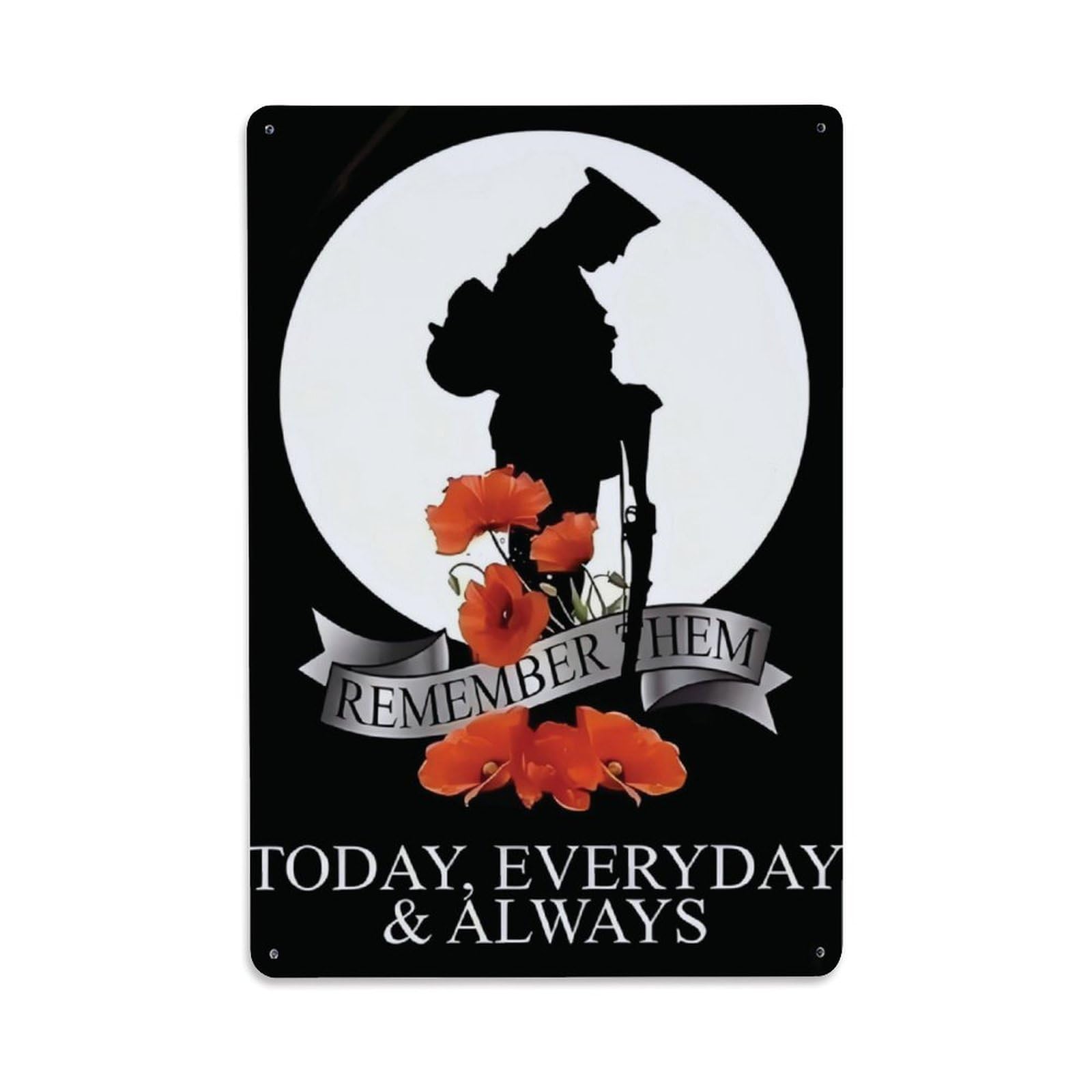 Remember Them Soldier Red Flower Remembrance Wall Plaque Vintage Aluminium Metal Sign, Retro Wall Decor for Home, Bar, Garage & Farmhouse 30x20cm