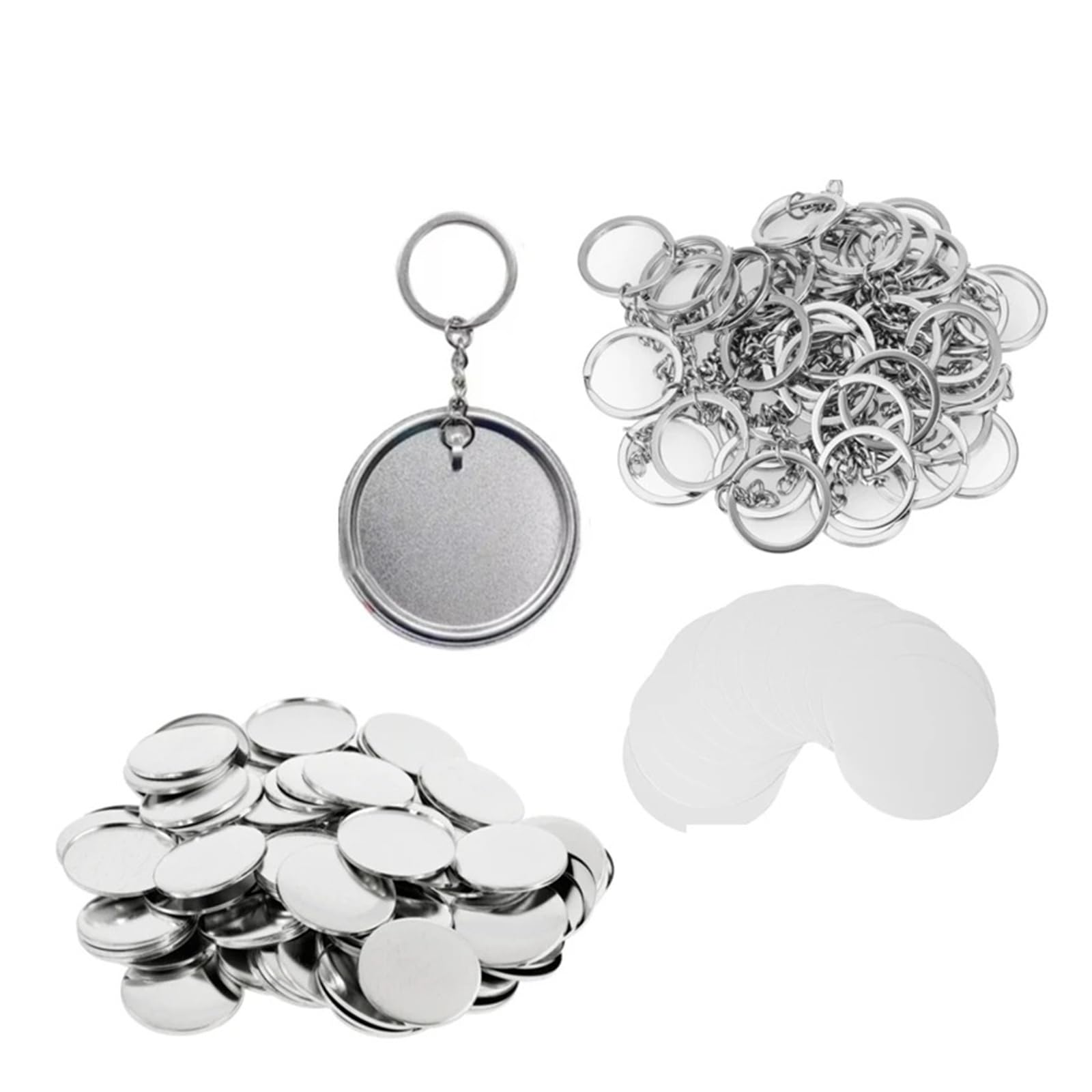 100 szt. pustych plastikowych/metalowych guzików do wyrobu 44 mm i 58 części samodzielnego wykonania breloczków kluczy Różnego przeznaczenia