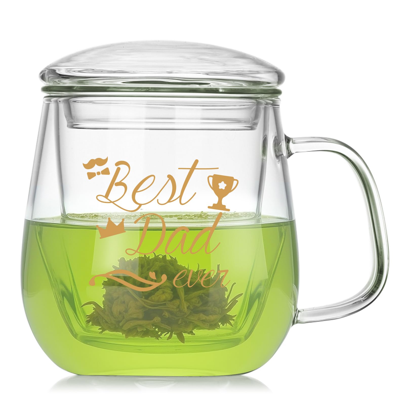 Glass Tea Cup 17.6oz, “Best Dad Ever” Fathers Day Cup with Gift Box, Gifts Mug for Dad, Glass Mug Teacup, Tea Cups for Dad Birthday, Perfect for Grandpa & Son