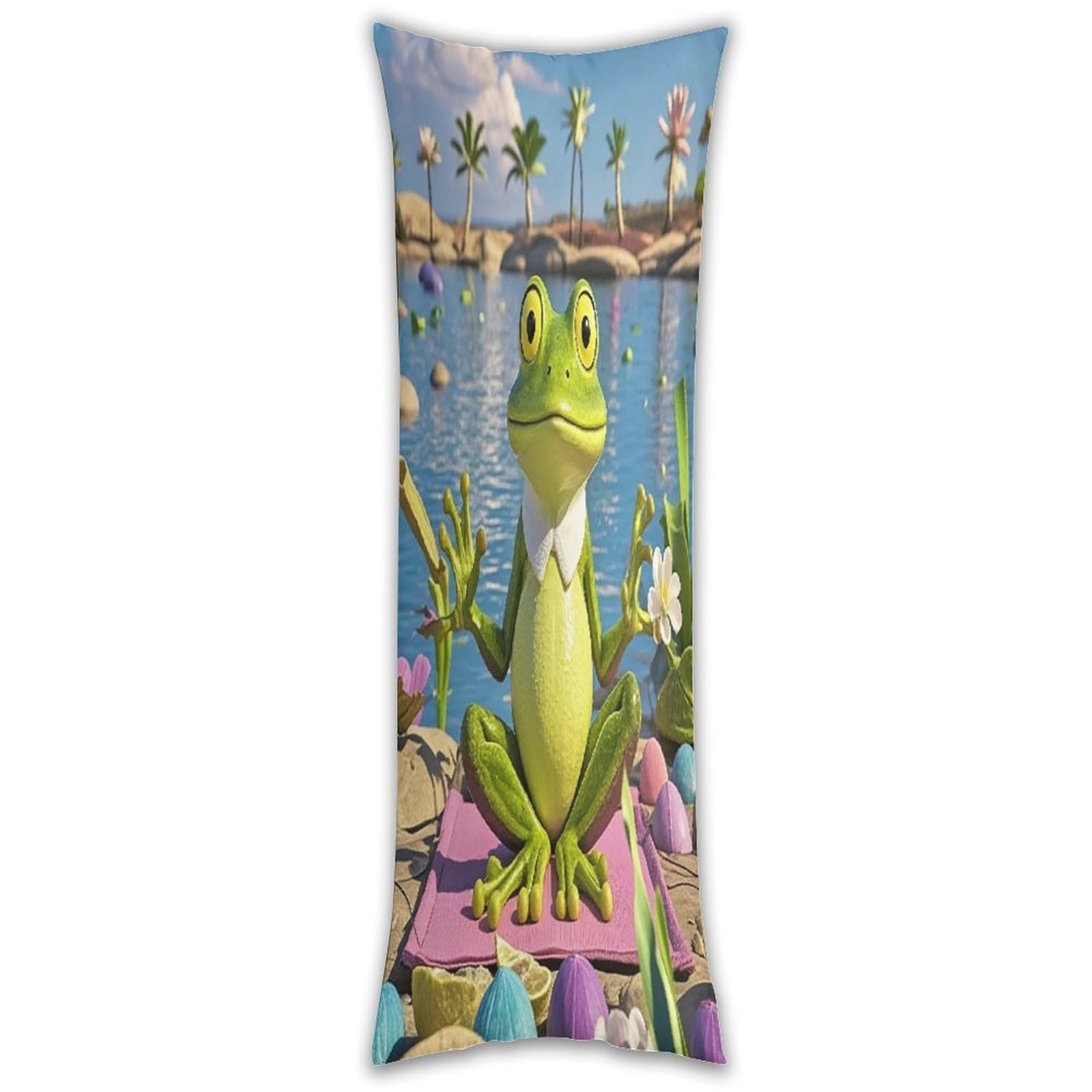 Funny Yoga Frog Pillow Cases Breathable Vertical Long Pillowcase Body Pillowcase with Hidden Zipper Closure Soft and Cozy Pillow Cover 20x54 Inches for Bedroom Couch