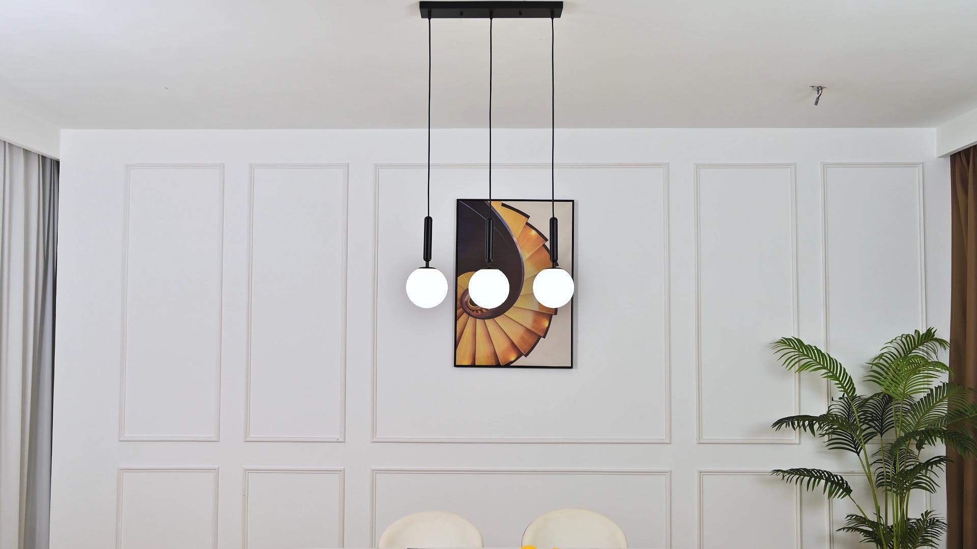 Image of Modern Black Pendant Lights Kitchen Island Mid Century with Globe Pendant Light Milk White Glass Pendant Lighting for Living Room Bedroom Entryway (3 Lights)