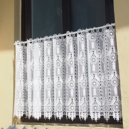 Rideaux brise-bise brodés en dentelle - Style maison de campagne (l x H 150 x 90 cm, laiteux) - 1 pièce