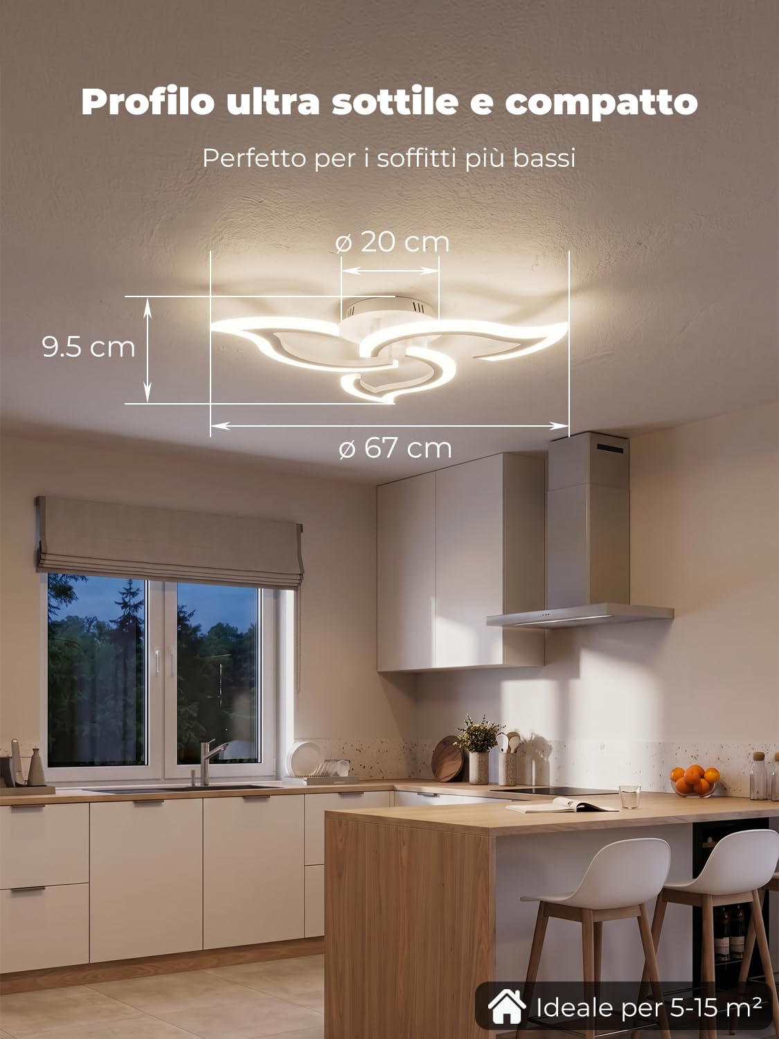 Plafoniera Smart Compatibile con Alexa, LED Dimmerabile con App e Controllo Vocale, Lampadario Moderno a Fiore con Telecomando per Camera da Letto, Sala da Pranzo, Cucina, WiFi 2.4GHz, Bianco