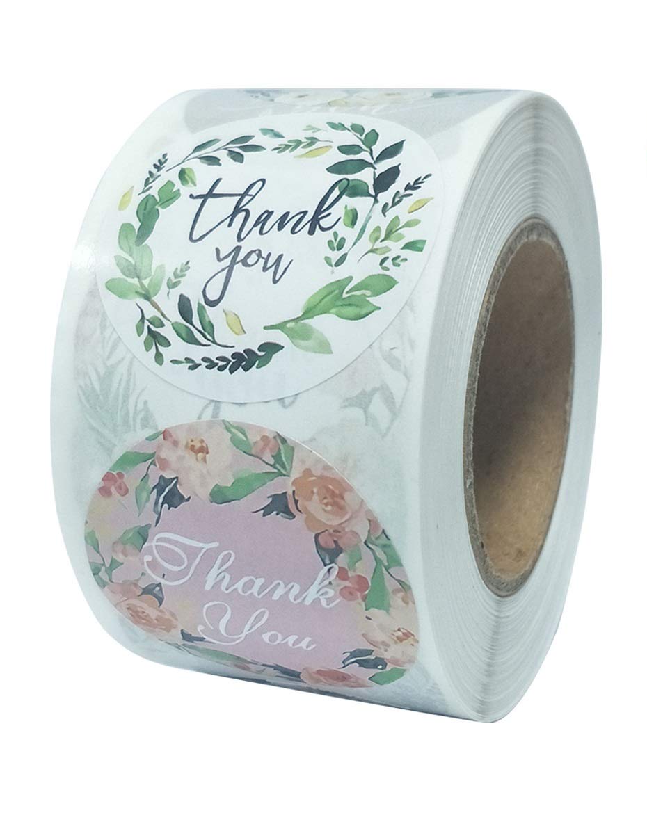 Stylish Large Handmade Thank You with Love Designs Label Tags - 500 Stickers in 1 Roll
