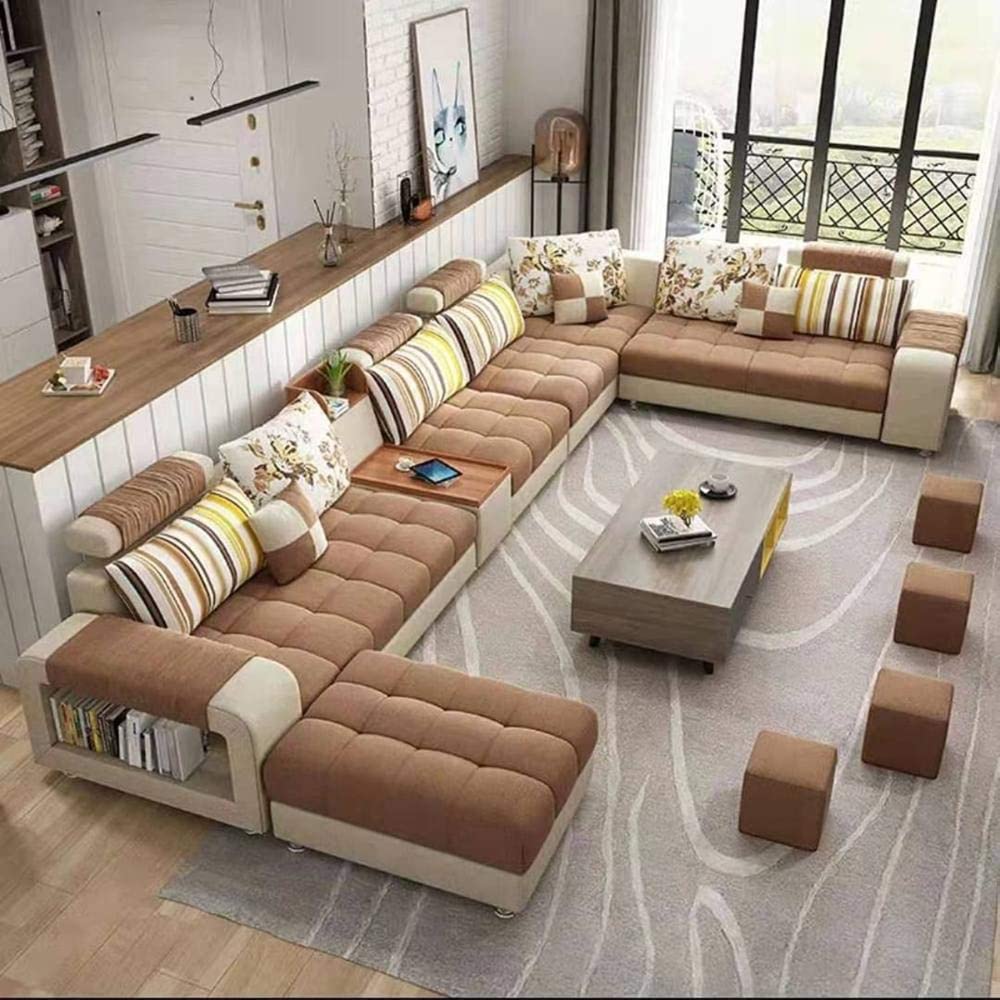 Karnak Sectional Sofa, Solid Wood Sofa for Living Room Furniture Modern Corner Fabric Upholstered Sofa Set Color (Brown)