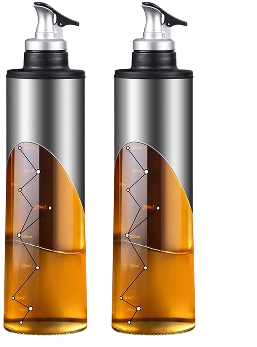 MRKU Ölspenderflasche, auslaufsicher, für Küche, Kochen, Olivenöl, Essig, 650 ml, mit Skala, Glas-Essig-Set