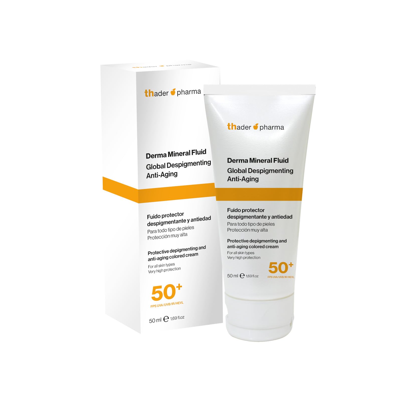 Thader Pharma Protector solar facial mineral Derma Mineral Fluid con protección 50+, 50 ml
