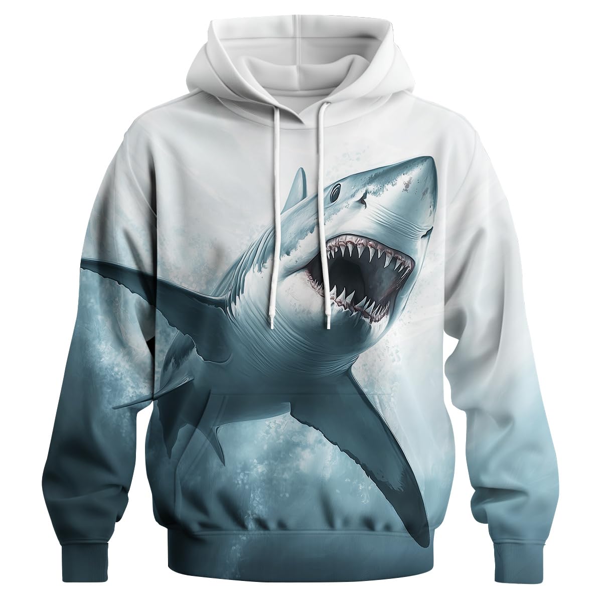 GHUALURU Novelty Shark Hoodies Sweatshirt Personality 3D Graphic Printed Pullover for Men Women, Shark White3, Large