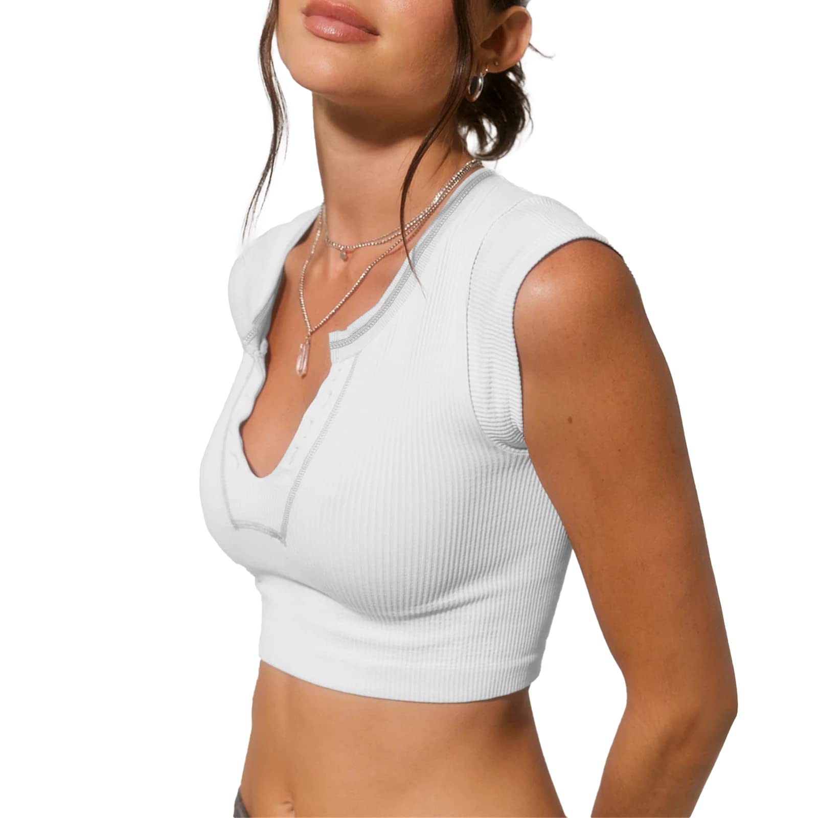 ABYOVRTWomen Knit Ribbed Crop Tops Cut V Neck Short Sleeve Cute Baby Tee Y2k Aesthetic Shirts Summer Club Streetwear