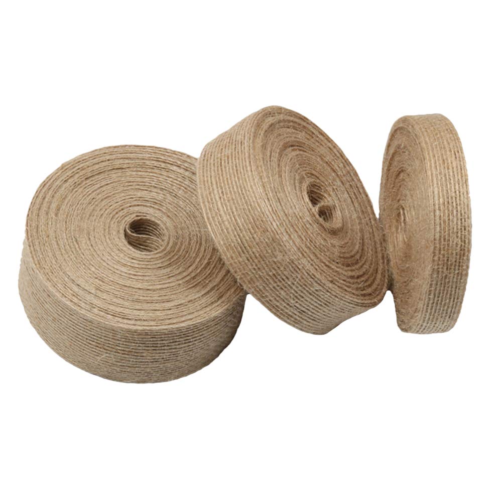 3 Rolls 2 cm 10 Meters Wide Craft Ribbon Burlap Spool Natural Burlap Roll Fabric Rustic Pure Jute Burlap Hessian for Bows Wreaths DIY Crafts Home Party Wedding Decoration