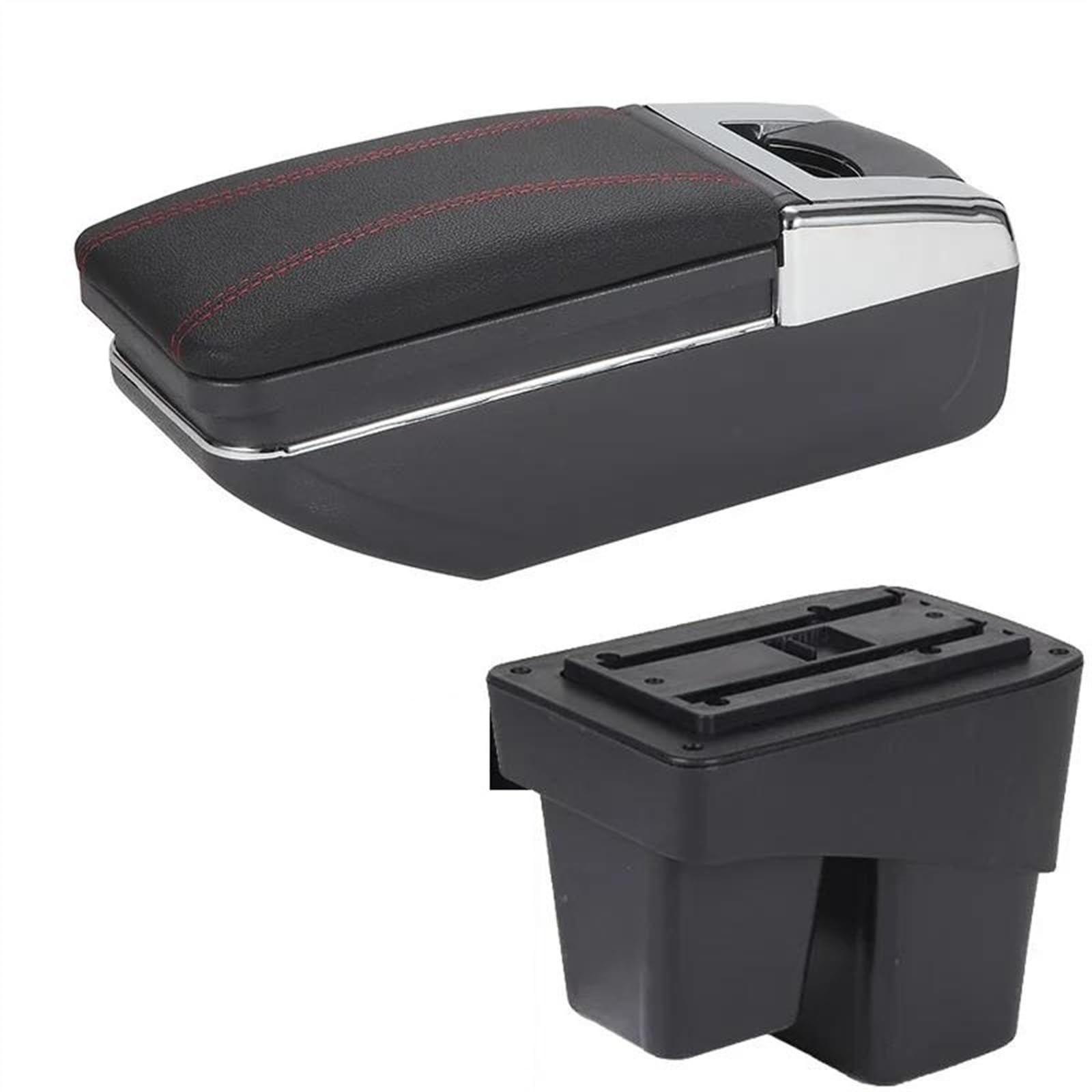 NOHEEU Car Armrest Special Storage Box Modification Parts For WR-V For Fit For Jazz 3 2014 2015 2016 2017 2018 2019 2020(C1 Black red No USB)