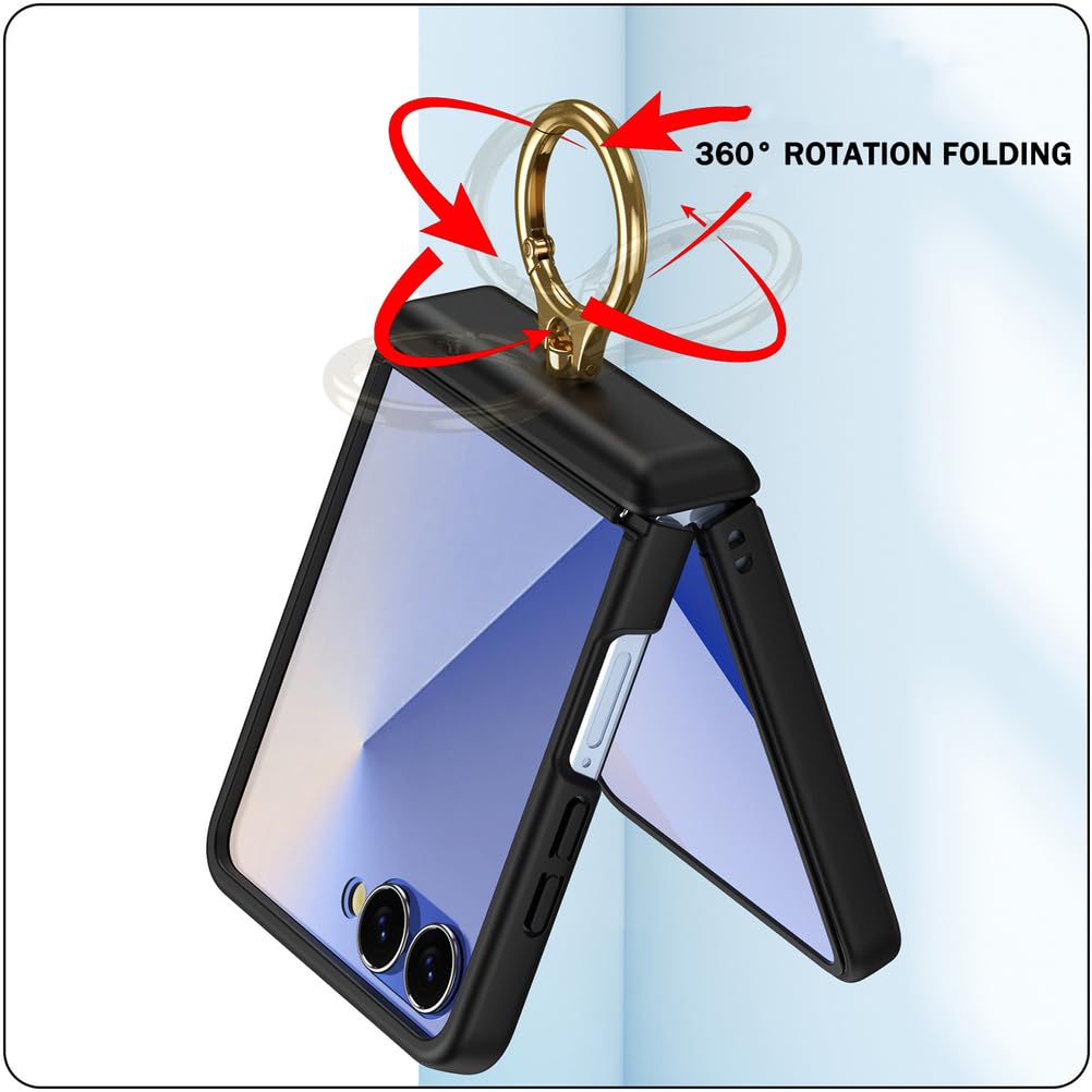 Étui pour Samsung Galaxy Z Flip 7, Ultra Mince Protection Écran Housse Charnière Antichoc avec Anneau Support Protectrice Dure PC Coque,Bleu,Flip 7