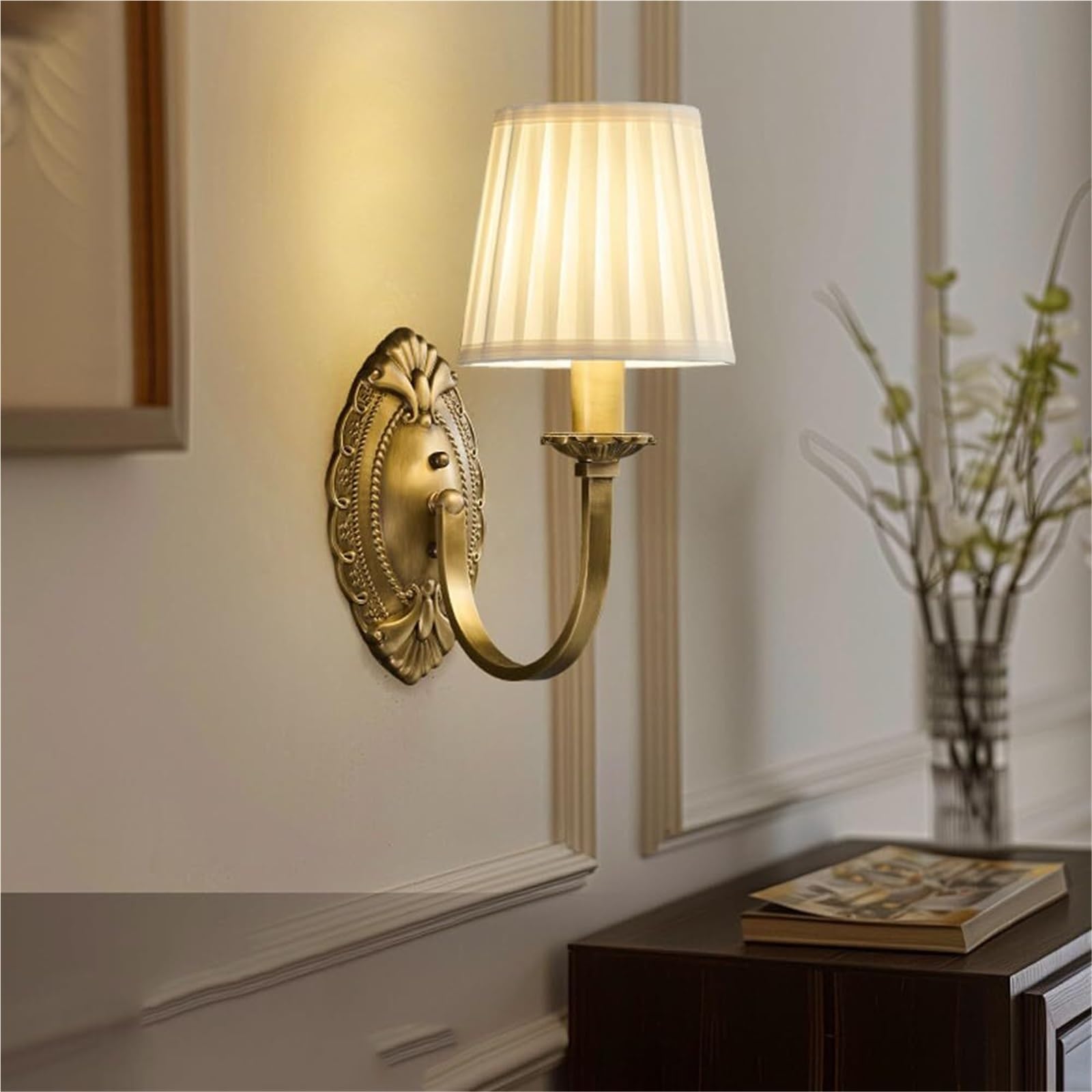 Applique da Parete in Ottone a 2 luci, Paralume in Tessuto, Lampada da Parete Industriale Antica, cablata, Vintage, Stile metà secolo, per Camera da Letto, Bagno, Soggiorno, Fattoria, Sala da Pra