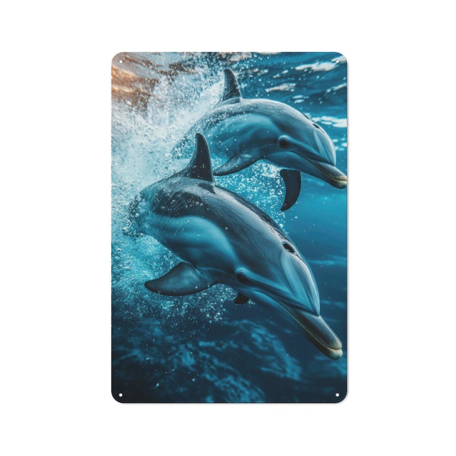 Kitchen Metal Sign with Dolphins Underwater Design 30x20cm, Cosy Kitchen Wall Decor for Coffee Bar, Kitchen, Bistro Or Tea Corner