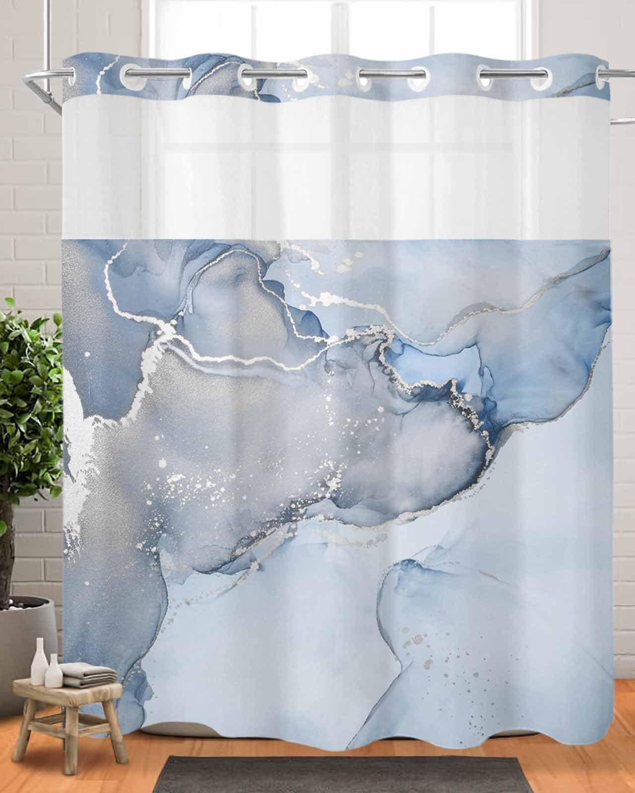 TERSUM No Hook Shower Curtain With Snap In Liner