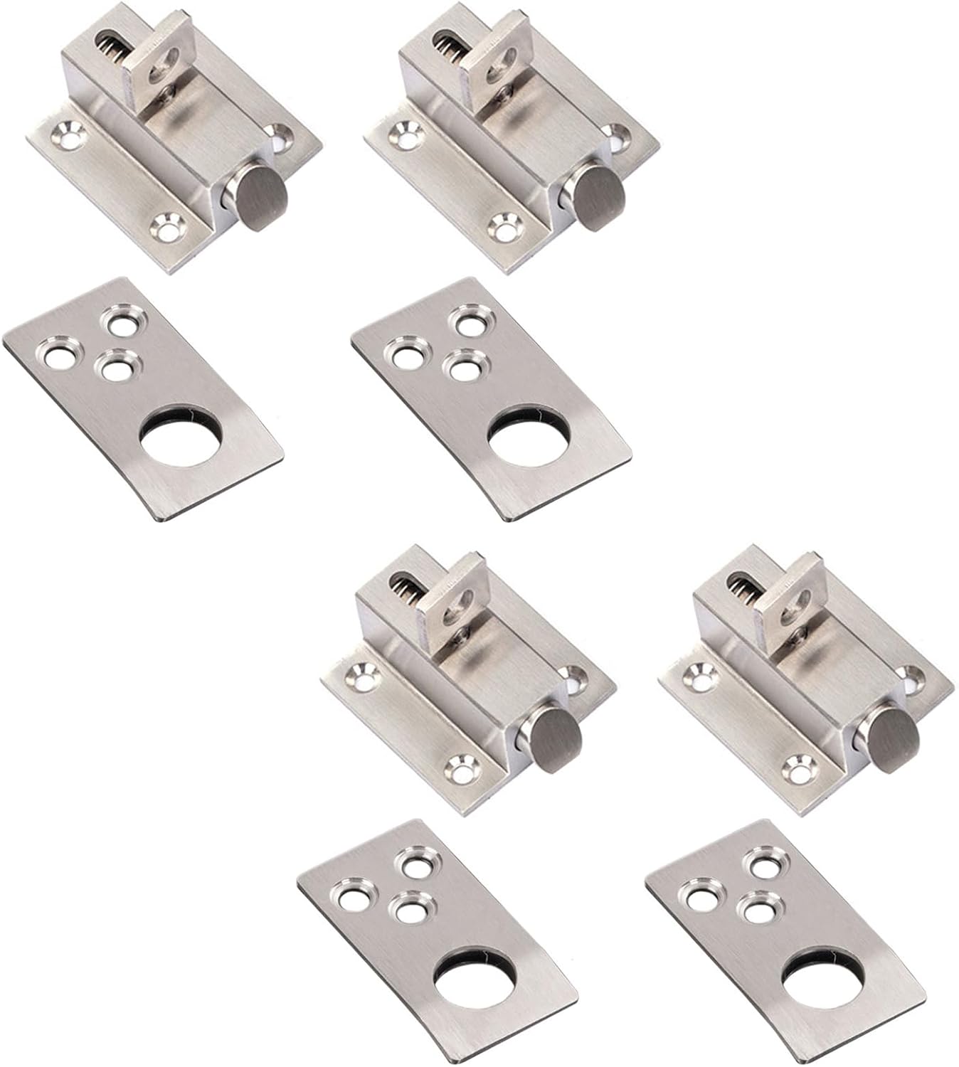 4PCS Spring Load Bolt Latch, Stainless Steel Automatic Security Door Lock, Hardware for Outdoor Gates, Windows and RV Storage (Square)