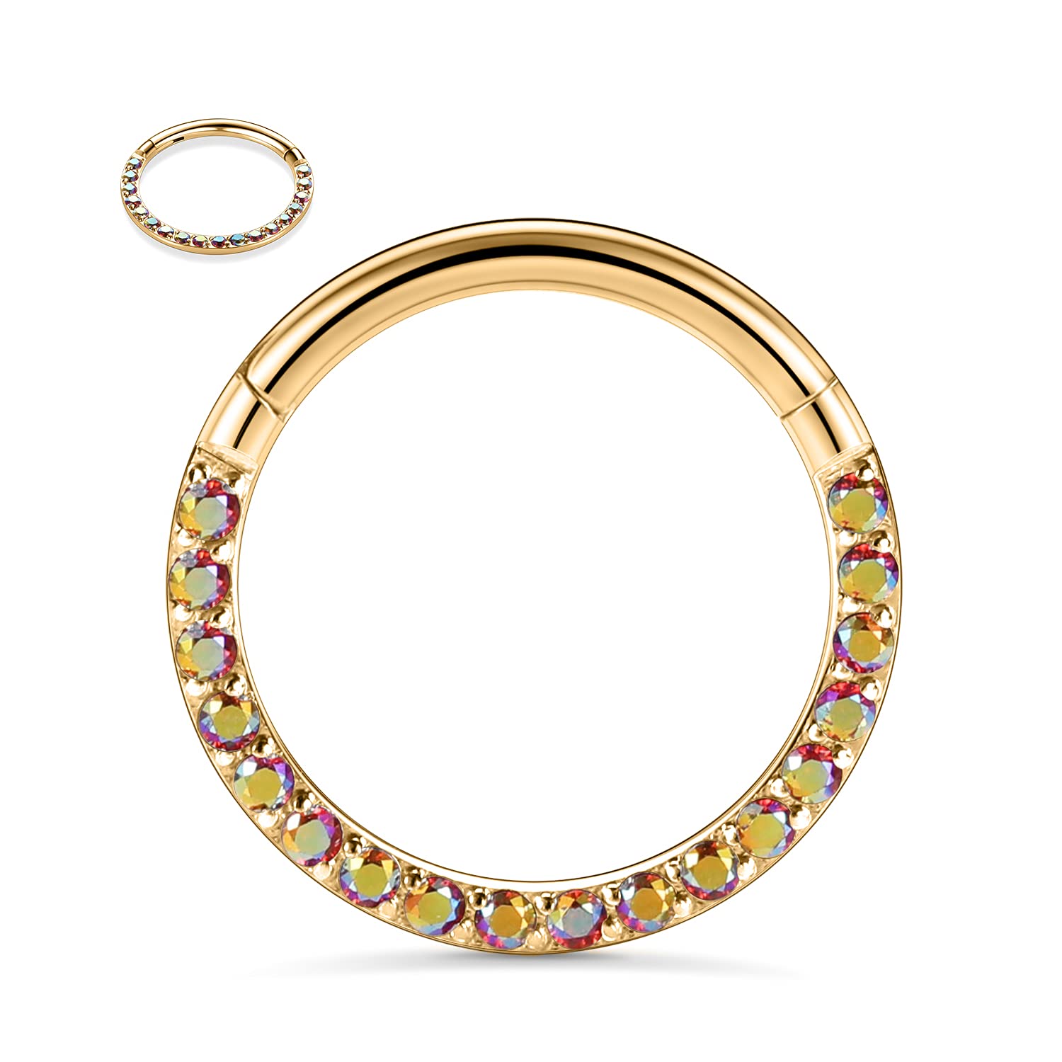 hengkaixuan 16G Conch & Septum Piercing Jewelry - Daith Clicker & Hoop Earring - Surgical Steel Nose Ring - Gold 6mm CZ Opal — view 13