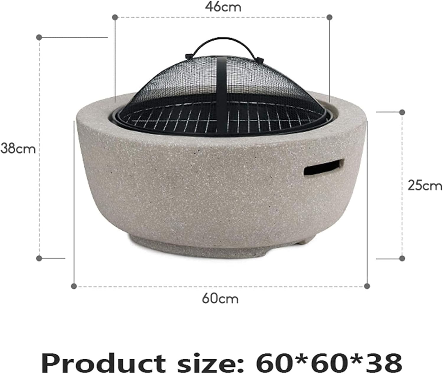 Garden Fire Pit Grill Bowl Grill Barbecue Rack Fire Pit with BBQ Grill Shelf Garden Patio Heater Charcoal Log Wood Burner Fire Bowl with an Edging Artificial Stone Outdoor Fire Pit Bowl