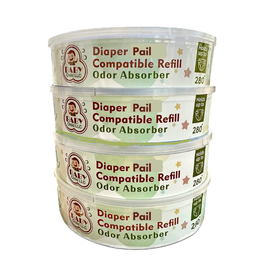 BabyChild Diaper Genie Compatible Refills, 4-Pack, 1080 Count, Odor Absorber, 7-Layer Smell-Bloc Technology