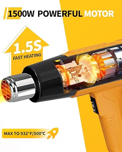 Miniatura 2 de Pistola de calor de 1500 W, 572 F-932 F (572.0 F-932.0 F) Kit de pistola de aire caliente de calentamiento rápido, control de temperatura variable,