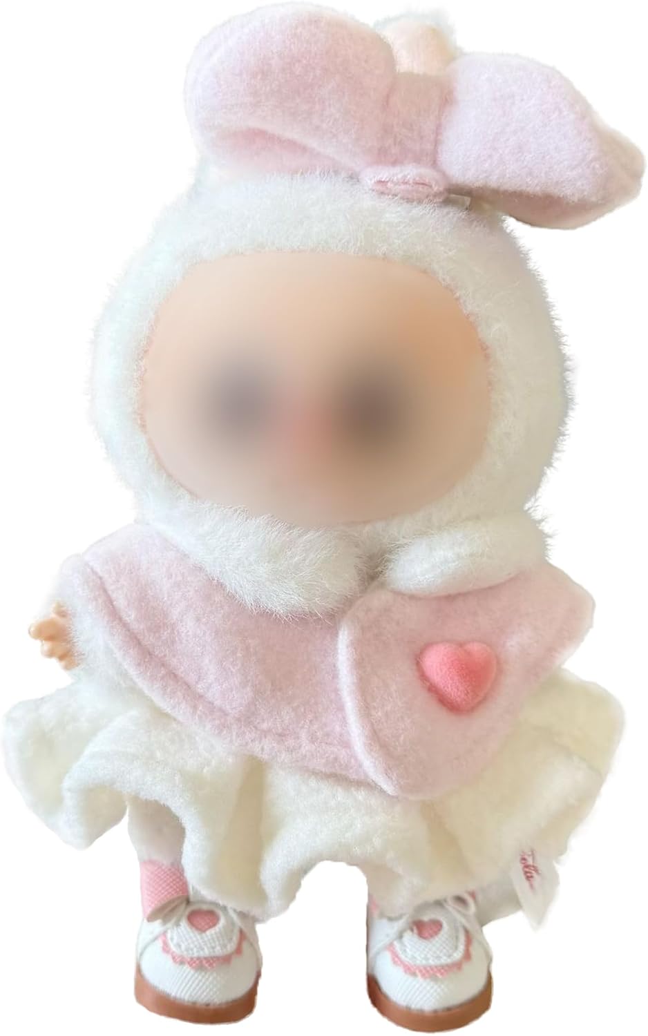 Clothes for Labubu, 4-Piece Outfit Set for 17cm Labubu Doll - Includes Hair Accessory, Shawl, Skirt, and Shoes (Pink, No Doll Included)
