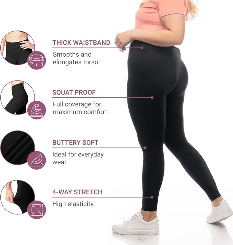 SATINA High Waisted Leggings for Women - Full Length Yoga Pants in One or Plus Size - Buttery Soft Fabric with Tummy Control, Gym Workout Black Leggings - Comfortable for Casual, Dressy or Sporty Wear image 5