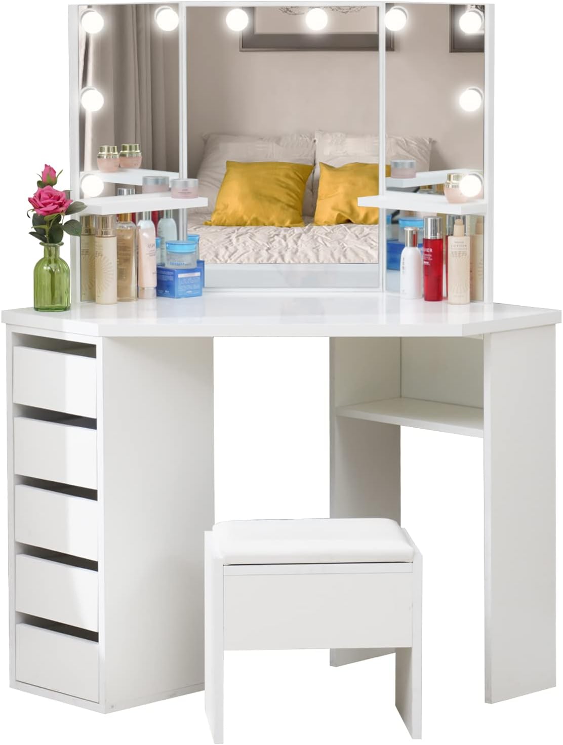 Coiffeuse LED Coiffeuse Commode Miroir Tabouret Gris foncé