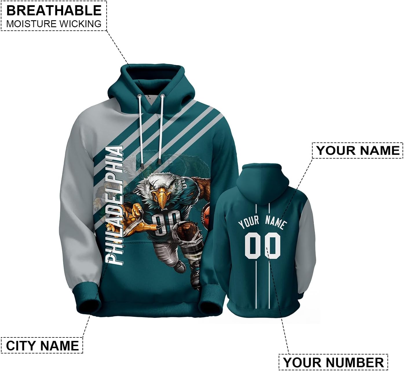 Custom Football Hoodie City Mascots Hooded Sweatshirt Personalized Name Number Fans Gift for Men Women Youth