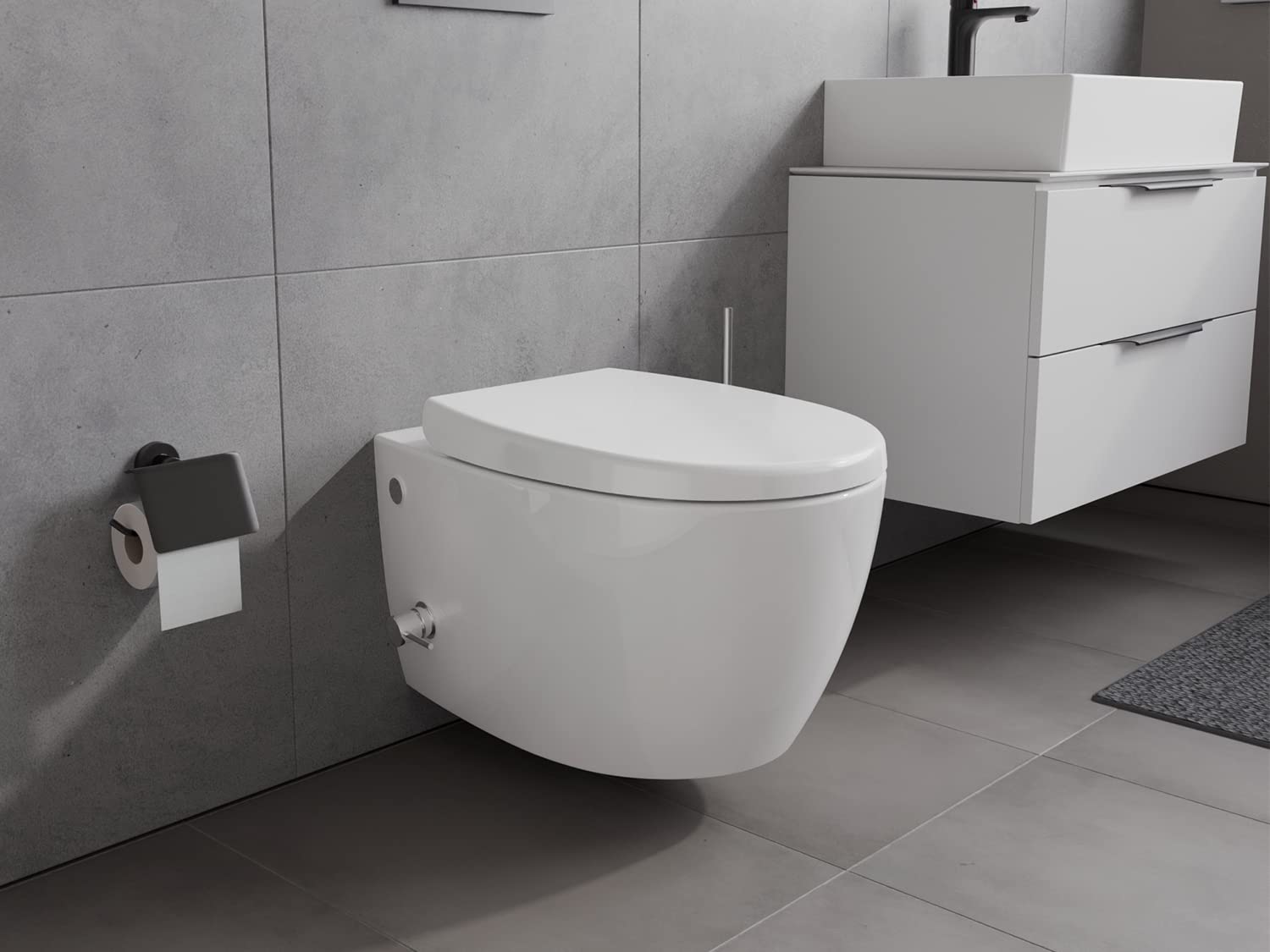 Aqua Bagno | Toilettes Taharet avec Fonction Bidet et Douche, WC Suspendu Mural | 51 cm de Long
