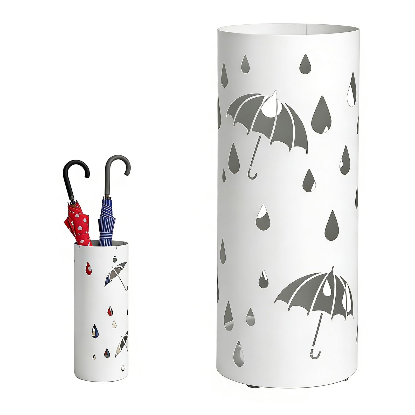 Portaombrelli Rotondo, Ø15 x 40 cm, 1 Pezzo Portaombrelli in Metallo, Porta Ombrello in Metallo All'ingresso, Supporto per Ombrelli in Piedi Cavi, per Casa, Hotel e Ufficio(Bianco)