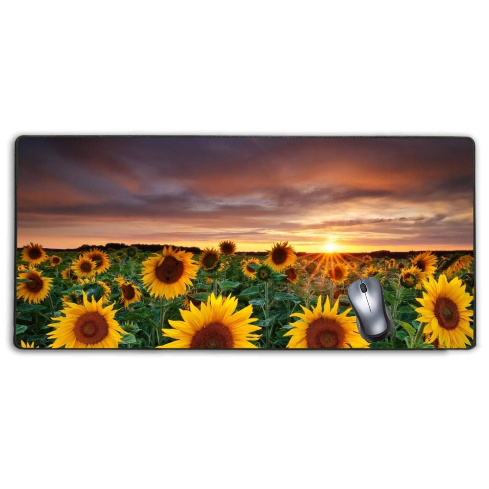 Stitched Edges Large Gaming Mouse Pad,Extended Mousepad with Non-Slip Rubber Base for Laptop Desktop Computer Keyboard Mat - Sunflower