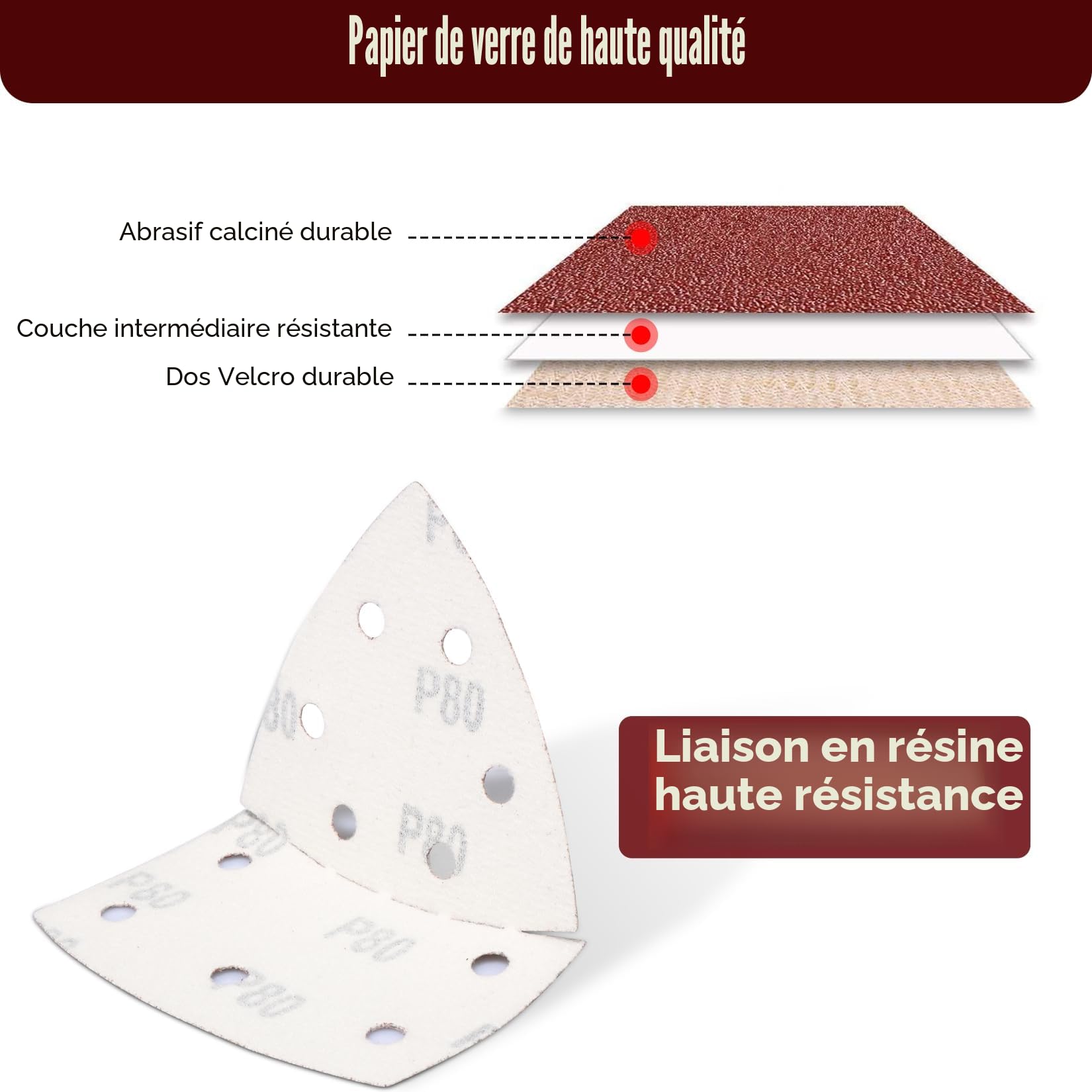 SHALL Lot 120 feuilles abrasives triangulaires 105x152 mm ponceuse multifonctions grains 40-240