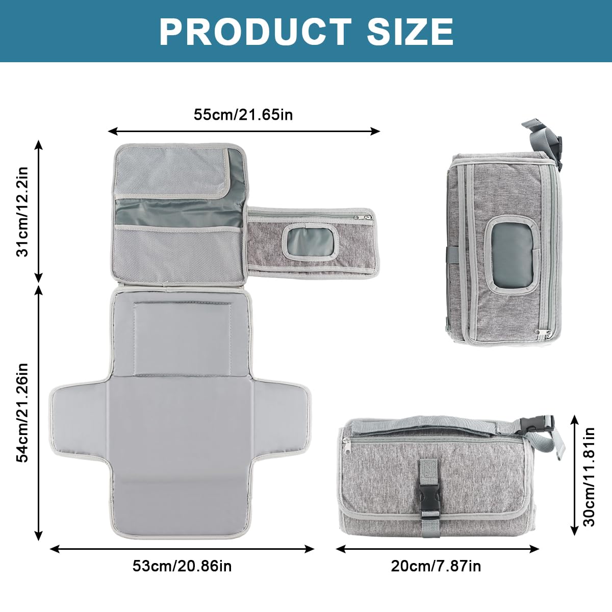 Suevut 3 in 1 Portable Diaper Changing Mat, Foldable Waterproof Baby Changing Station with Wipes Pocket & Storage Bag - Image 2