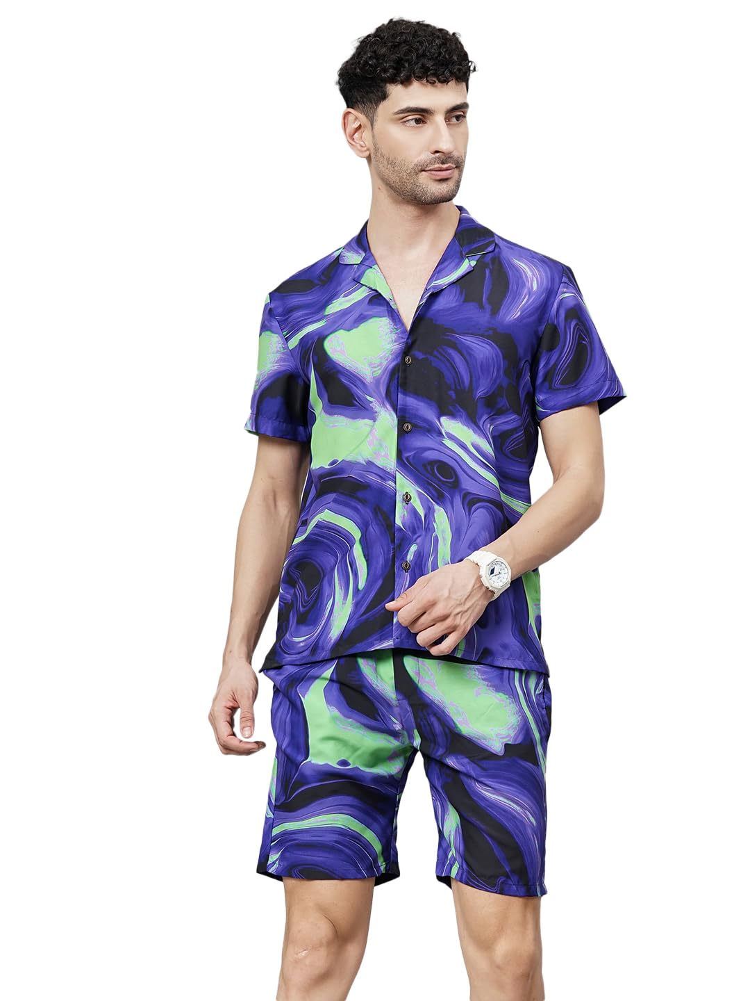 the indian garage co Men Regular Fit Marbel Print Street Wear Boxers & Shirt Co-ords Set-picture-41