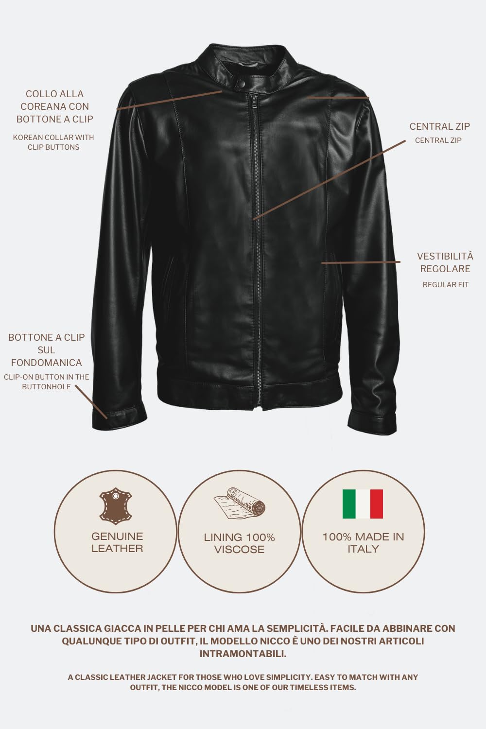 BARONE giacca primaverile uomo vera pelle, giubbotto pelle uomo da moto e giacca uomo primavera, per ogni occasione la migliore giacca pelle uomo NICCO