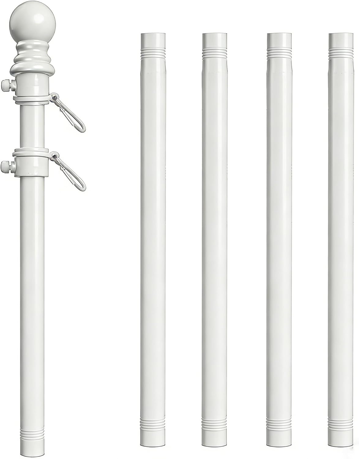 Hoffen 6 FT Stainless Steel Flag Pole Kit for Outside House with Upgraded Bracket, Tangle Free American Flag Pole for Residential or Commercial, White