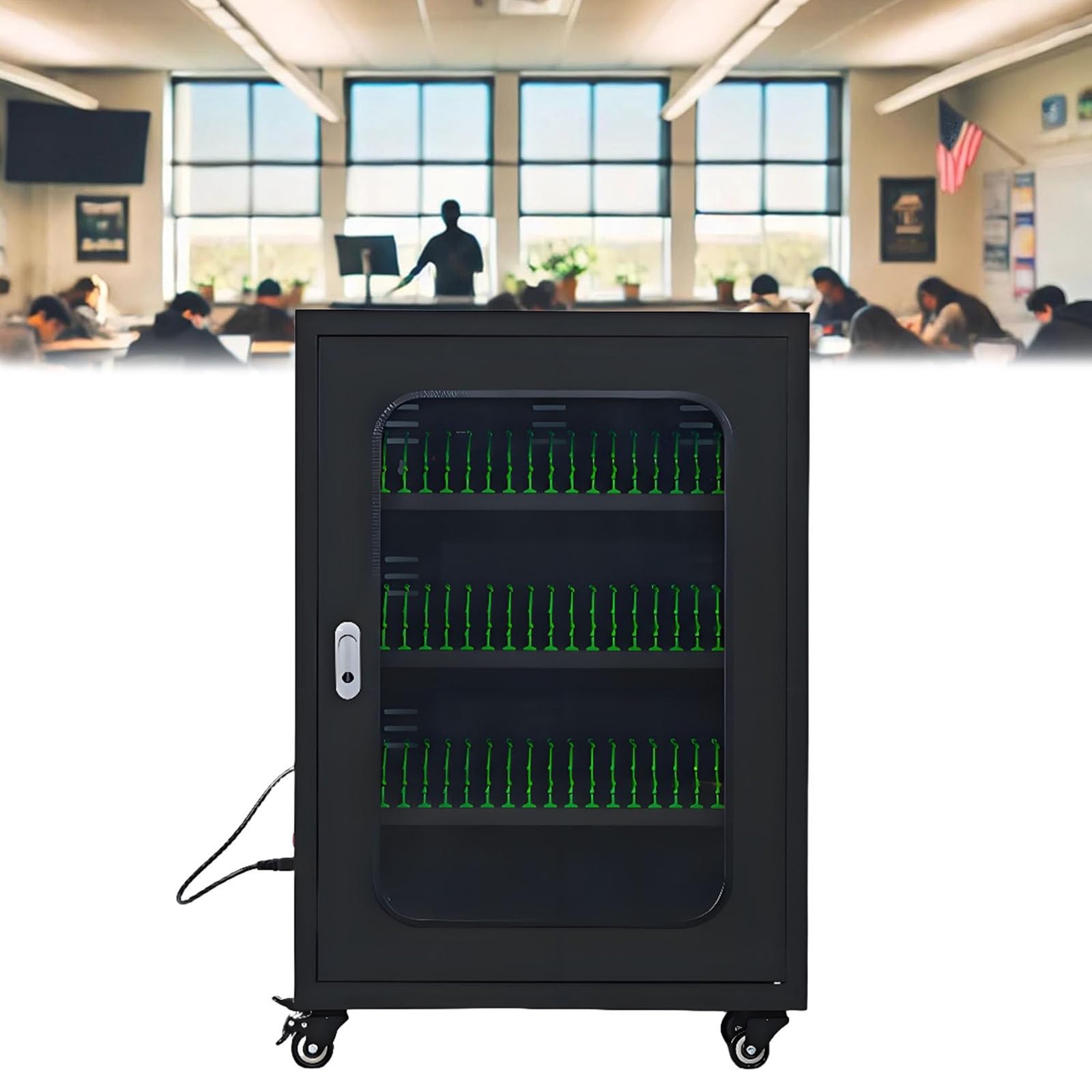 GTHTUHFD Mobile Phone Charging Cabinet Secure Usb Charging Cart With Wheels 12Slot Locker For Cell Phones Rechargeable Charging Station With Combination Lockblack,Black-50Slots
