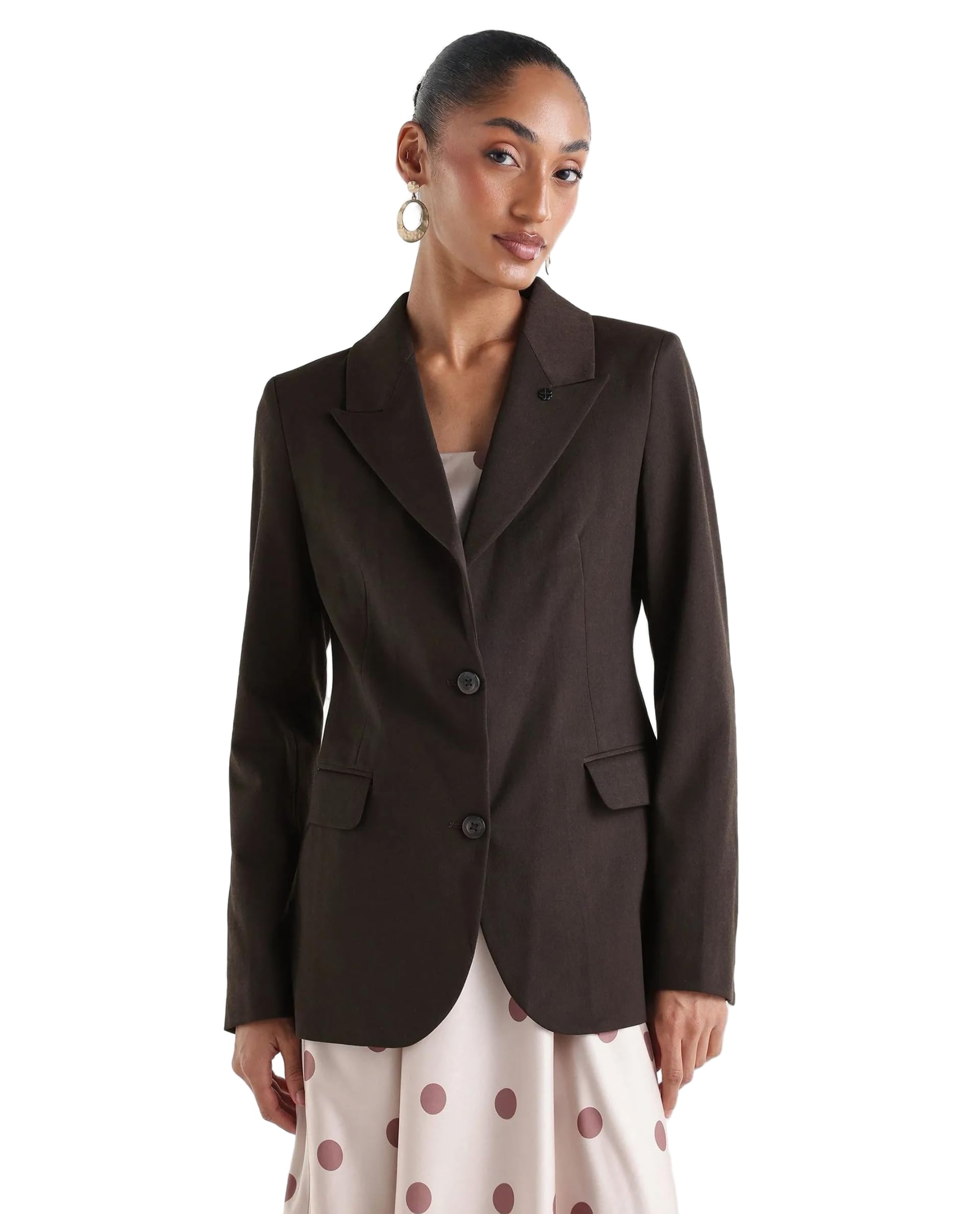 rareism Women Regular Fit Solid Black Polyester Blend Notch Lapel Blazer-picture-11