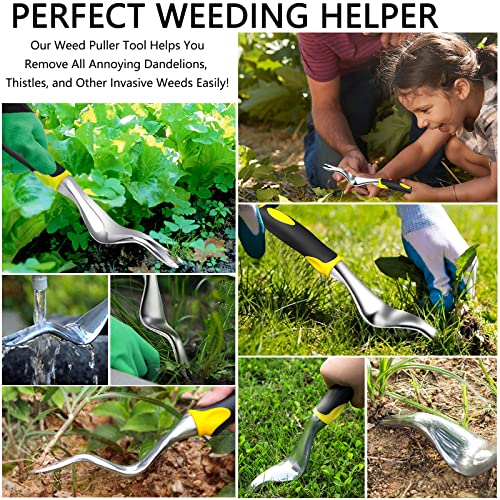 Akofic Hand Weeder Tool, Weed Puller Tool Hand Weeder Digger With Ergonomic Handle, Manual Bend-Proof Garden Weeding Tools With Gloves For Garden Lawn Yard Weed Removal Farmland Transplant (Yellow) #TOP6