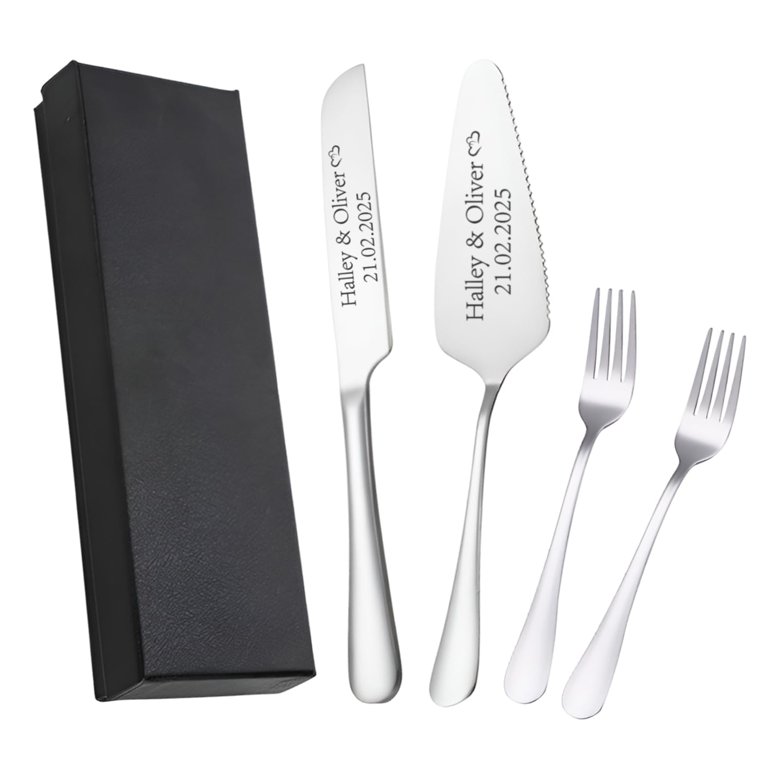 FPGIYXK Personalized Wedding Cake Knife and Server Set Custom Cake Cutting Set Bridal Anniversary Birthday Graduation Gifts (Silver)