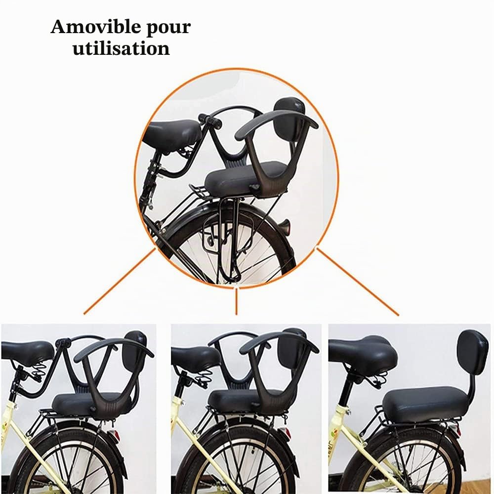 Siege Velo Enfant Arriere Réglables avec Accoudoirs Et Pédales de Ceinture de Sécurité Rembourrés Siège Arrière de Vélo de Sécurité pour Bébé Adapté Au Vélo VTT