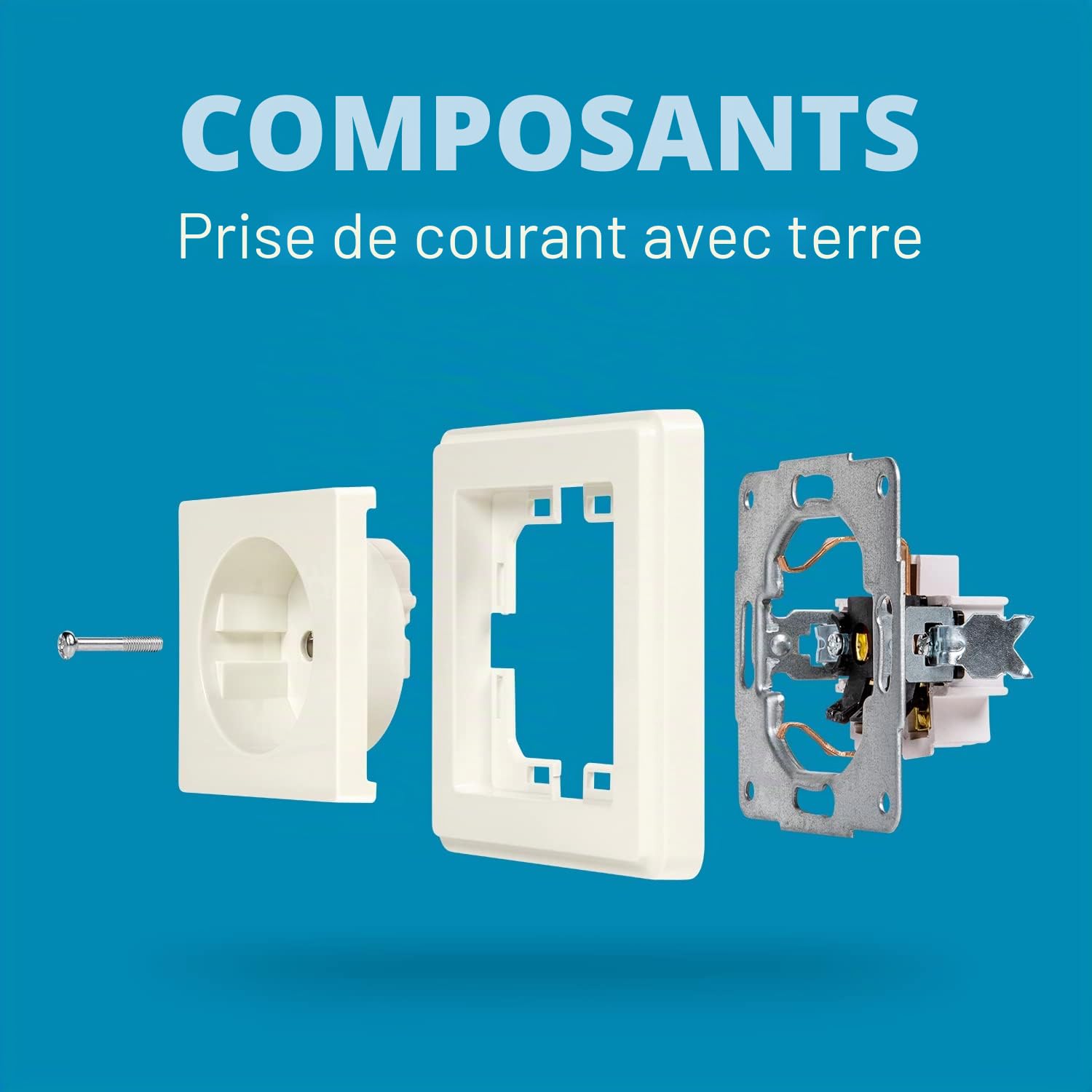 ABSINA Prise de courant à contact de protection pour encastrement - 10x prise murale blanche 250V AC, 16A, IP20 y compris cadre, insert d'encastrement et cache - prise de courant Schuko, cache-prise