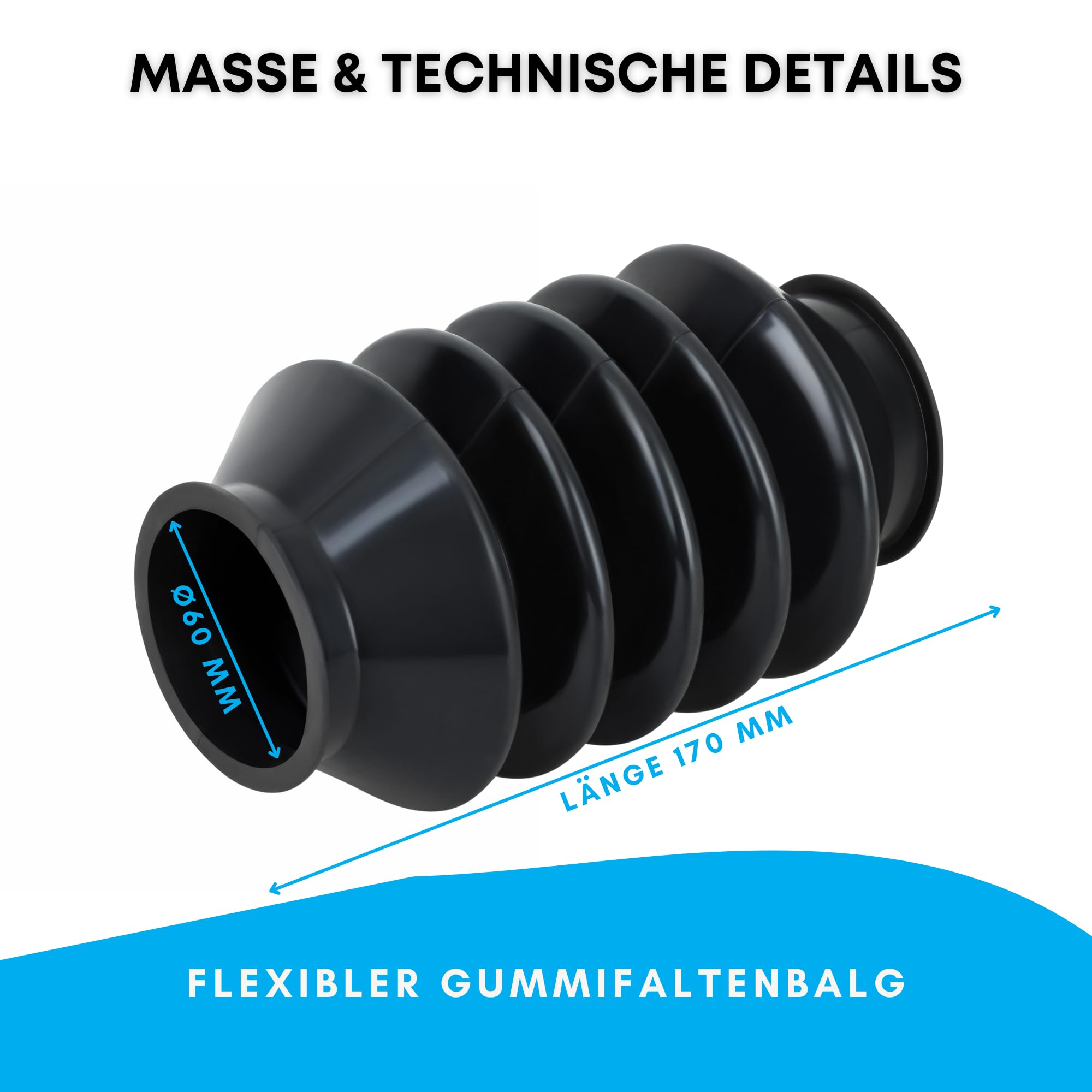 RheinParts Faltenbalg Gummi Ø 60/60 mm L=170 mm für Anhänger – Schutzmanschette für Auflaufbremse & Gleitschiene, Staub- & Feuchtigkeitsschutz, kompatibel mit KF/KFG Serie - 2