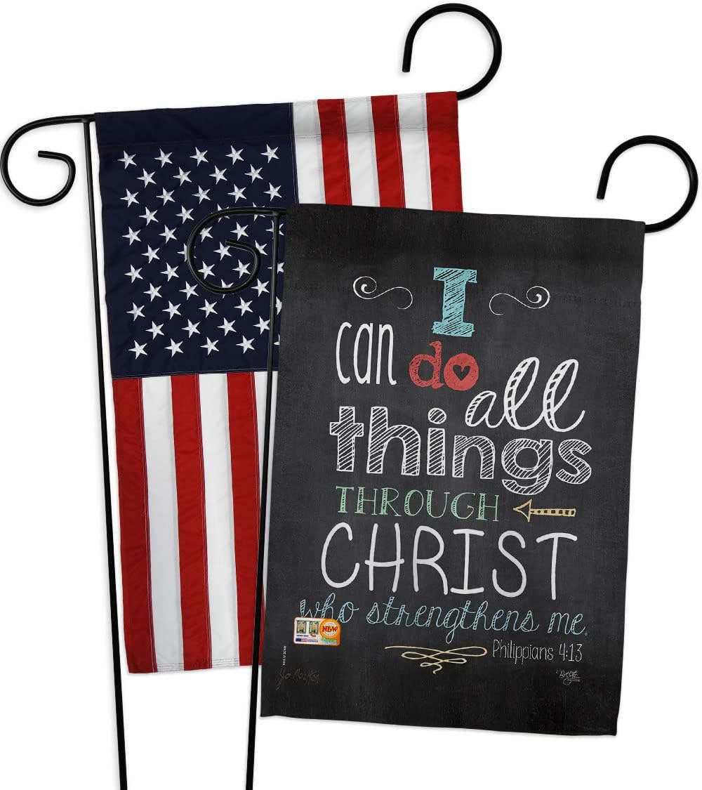 All Things Through Christ Garden Flags Pack Religious Bible Verses Bless Faith Thank Hope Pray Christian Religion USA Applique Small Decorative Gift Yard House Banner Made In 13 X 18.5