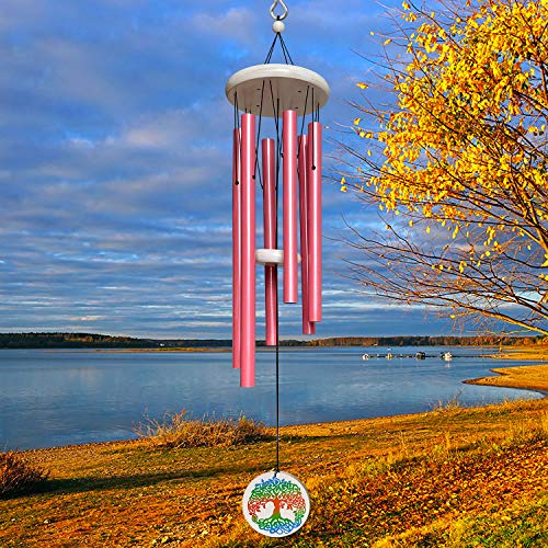 FONMY Wind Chimes Outdoor with Colorful Tree of Life Symbol Memorial Windchimes for Loved One Great Wind Chime Gifts 33 inches Pink Color Garden Home Yard Hanging Decor FONMY Wind Chimes Outdoor with Colorful Tree of Life Symbol Memorial Windchimes for Loved One Great Wind Chime Gifts 33 inches Pink Color Garden Home Yard Hanging Decor