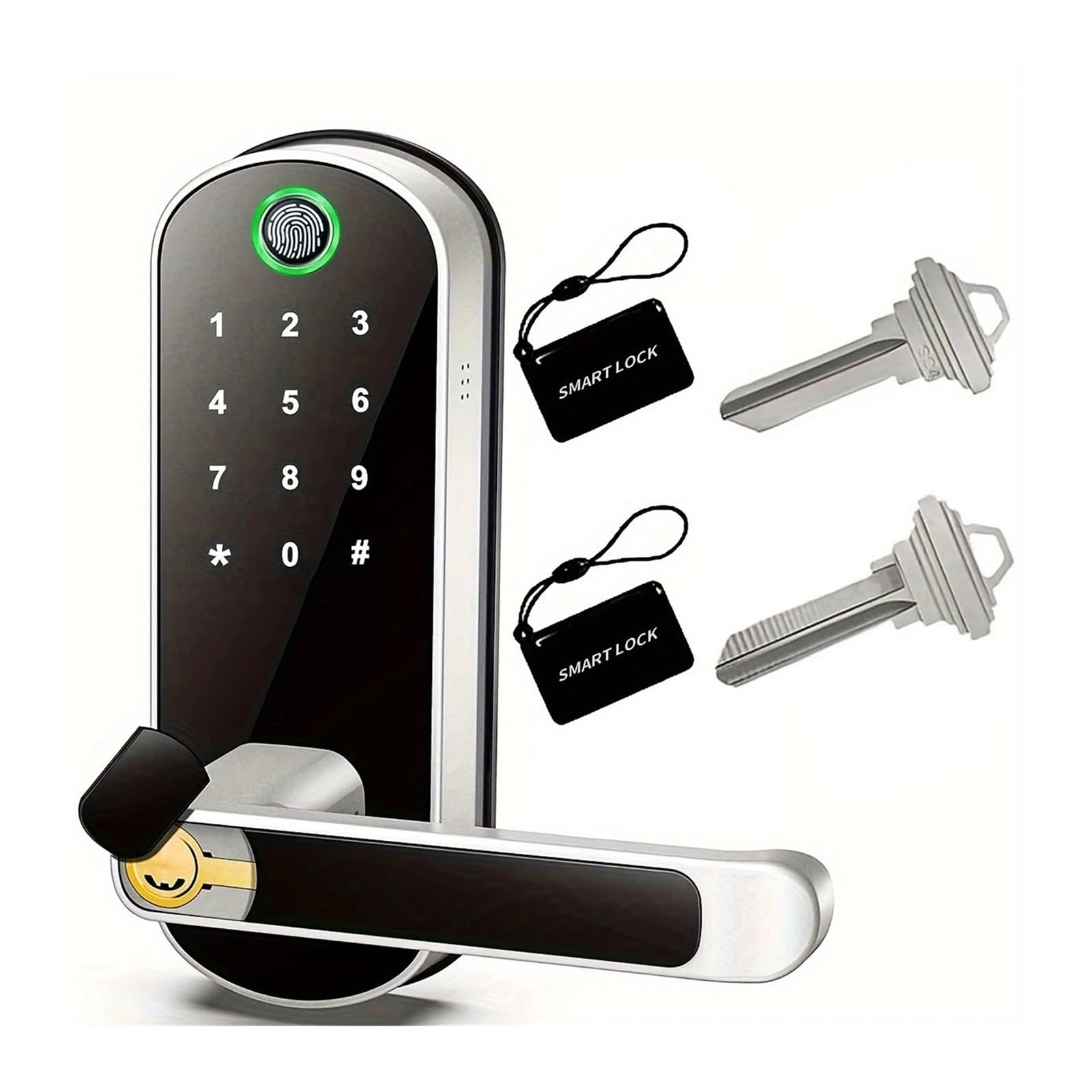 JVDDI Smart Door Handle, Smart Fingerprint Door Lock App Remote Control Keyless WIFI Digital Touchscreen(Silver)