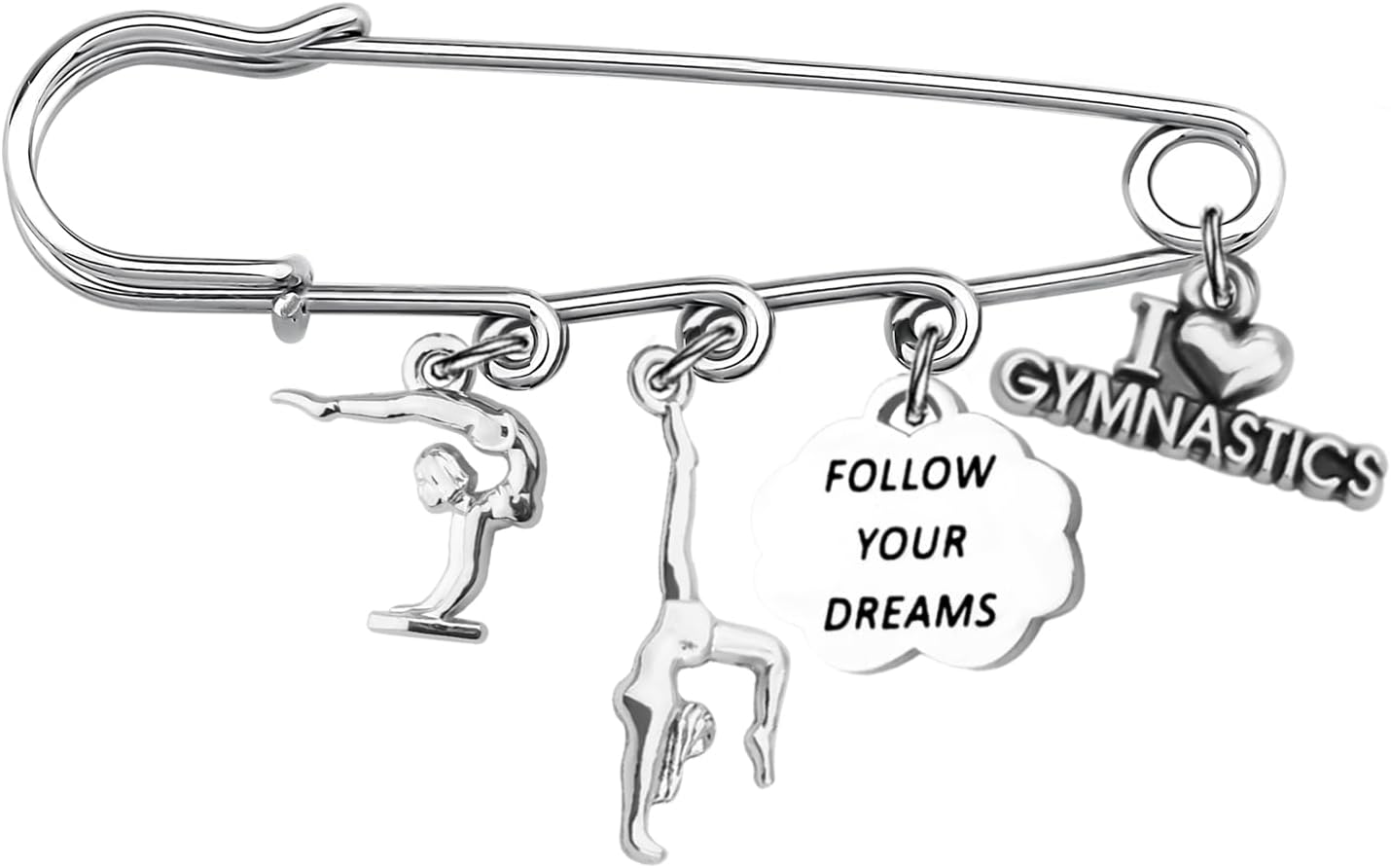 LQRI Love Gymnastics Jewelry Gymnastics Charm Safety Pin Brooch Follow Your Dreams Gymnast Coach Team Gift