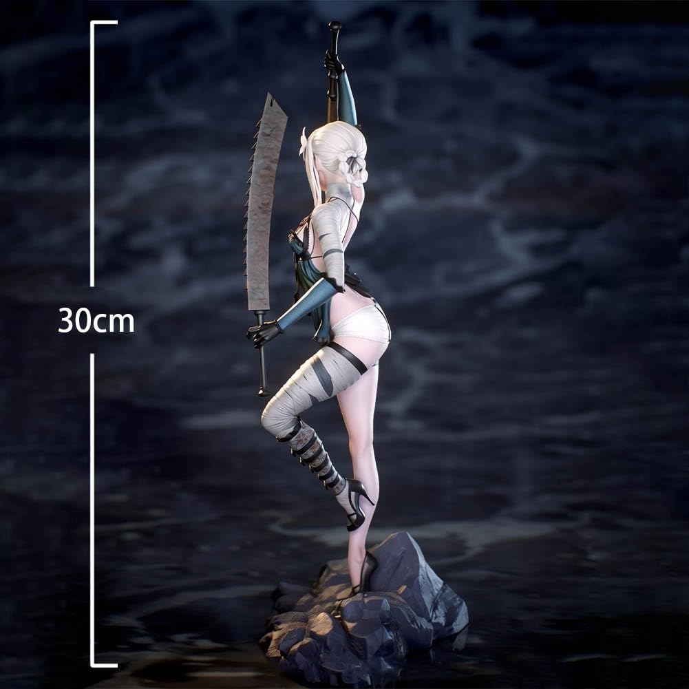 Figurka Kaine Anime Kaine statuetka 30 cm | Model stojący z dwoma mieczami, figurka kolekcjonerska z PCW z podstawą skałą, ozdoba na biurko dla fanów