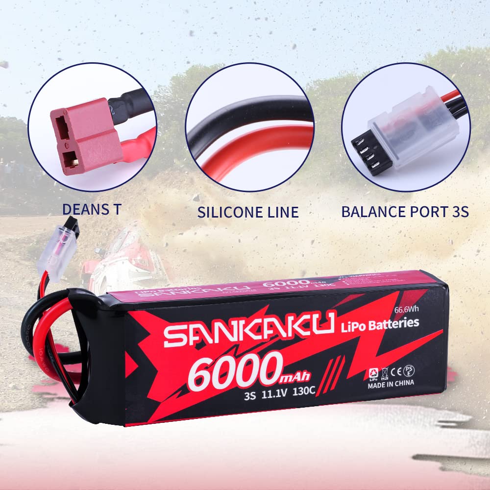 SANKAKU 6000mAh Batterie Lipo 11,1V 130C 3S Lipo avec Prise Deans T pour RC Buggy Véhicules Voiture Camion Réservoir Bateau Hobby 2 pièces